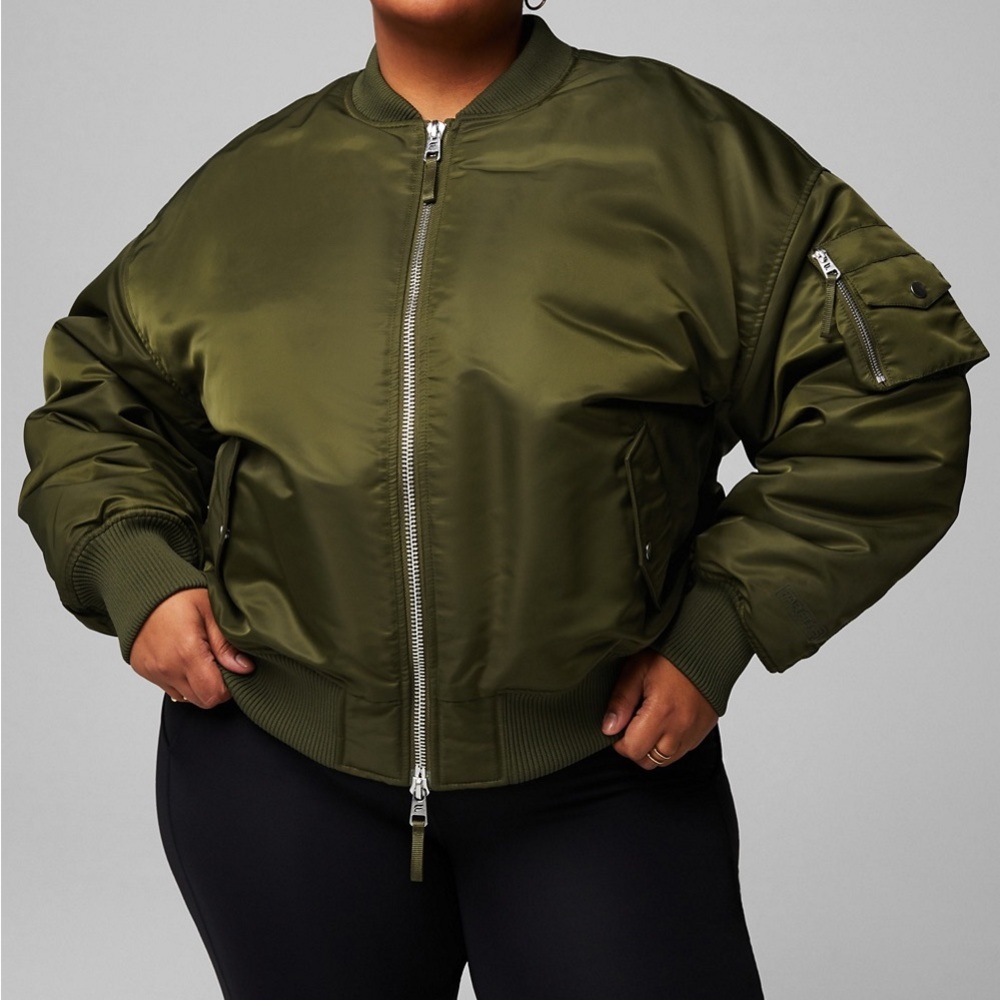 Fabletics Dark Green Iconic Oversized Bomber Jacket